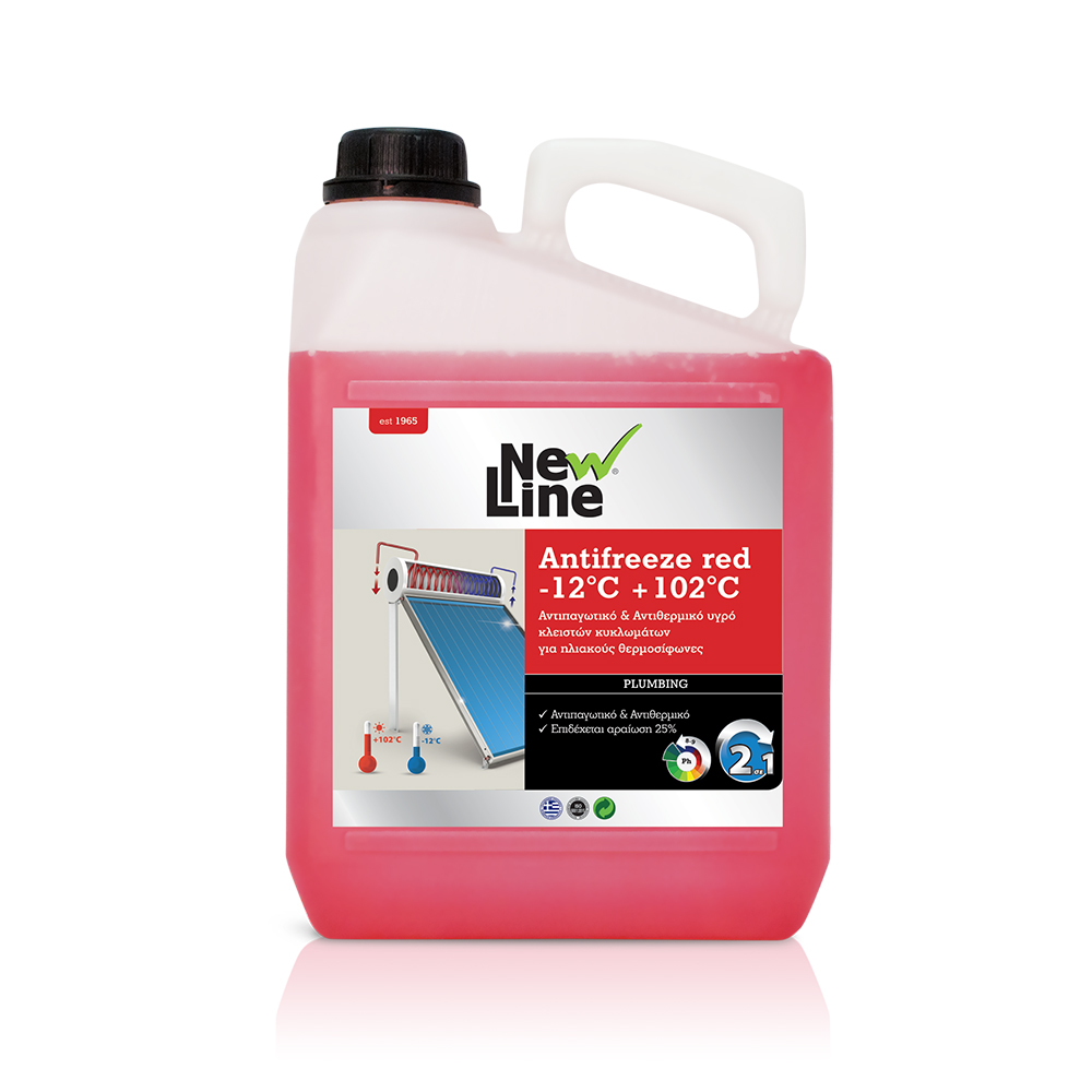 Antifreeze Red -12°C + 102°C -Αντιπαγωτικό & Αντιθερμικό υγρό  κλειστών κυκλωμάτων για ηλιακούς θερμοσίφωνες 5L